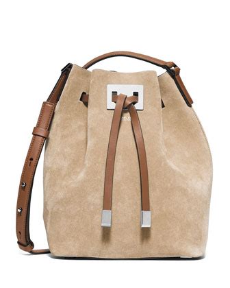 Michael Kors Miranda Medium Suede Bucket Bag, Sand